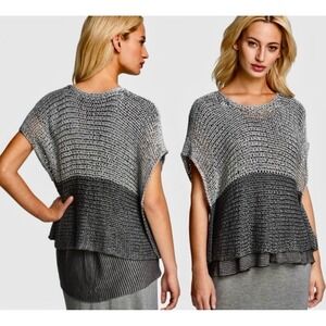 Eileen Fisher‎ Bateau Neck Cropped Top Knit Open Twist Gray Medium NWT